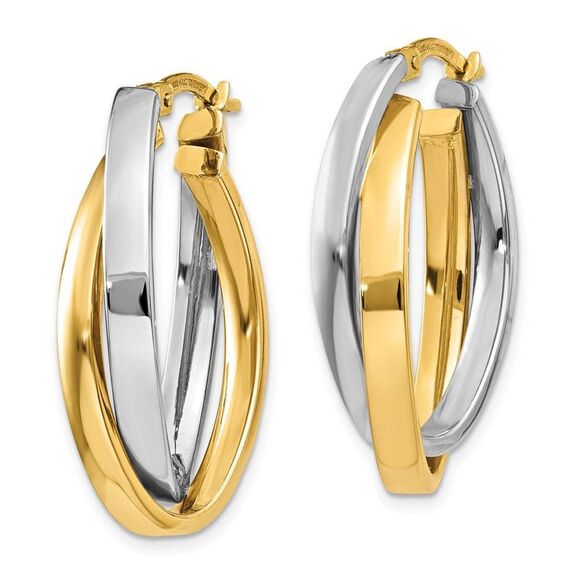 Crossover Oval Hoop Earrings in 14k Two-tone Gold - Picture 2 of 5